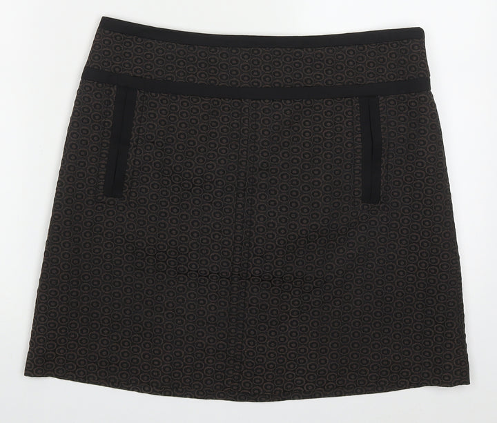 Marks and Spencer Womens Brown Geometric Polyester A-Line Skirt Size 12 Zip