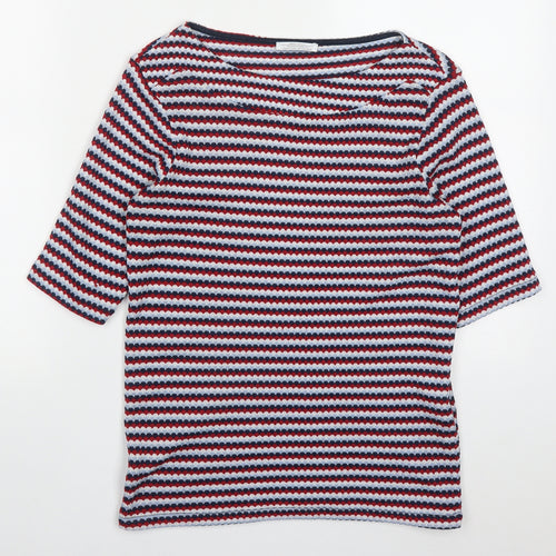 Zara Womens Red Geometric Polyester Basic T-Shirt Size M Off the Shoulder - Blue