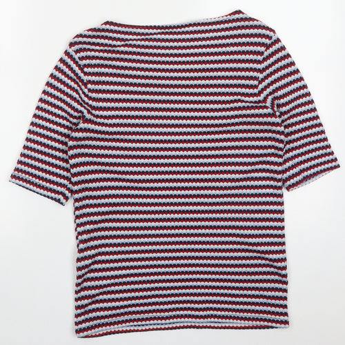 Zara Womens Red Geometric Polyester Basic T-Shirt Size M Off the Shoulder - Blue