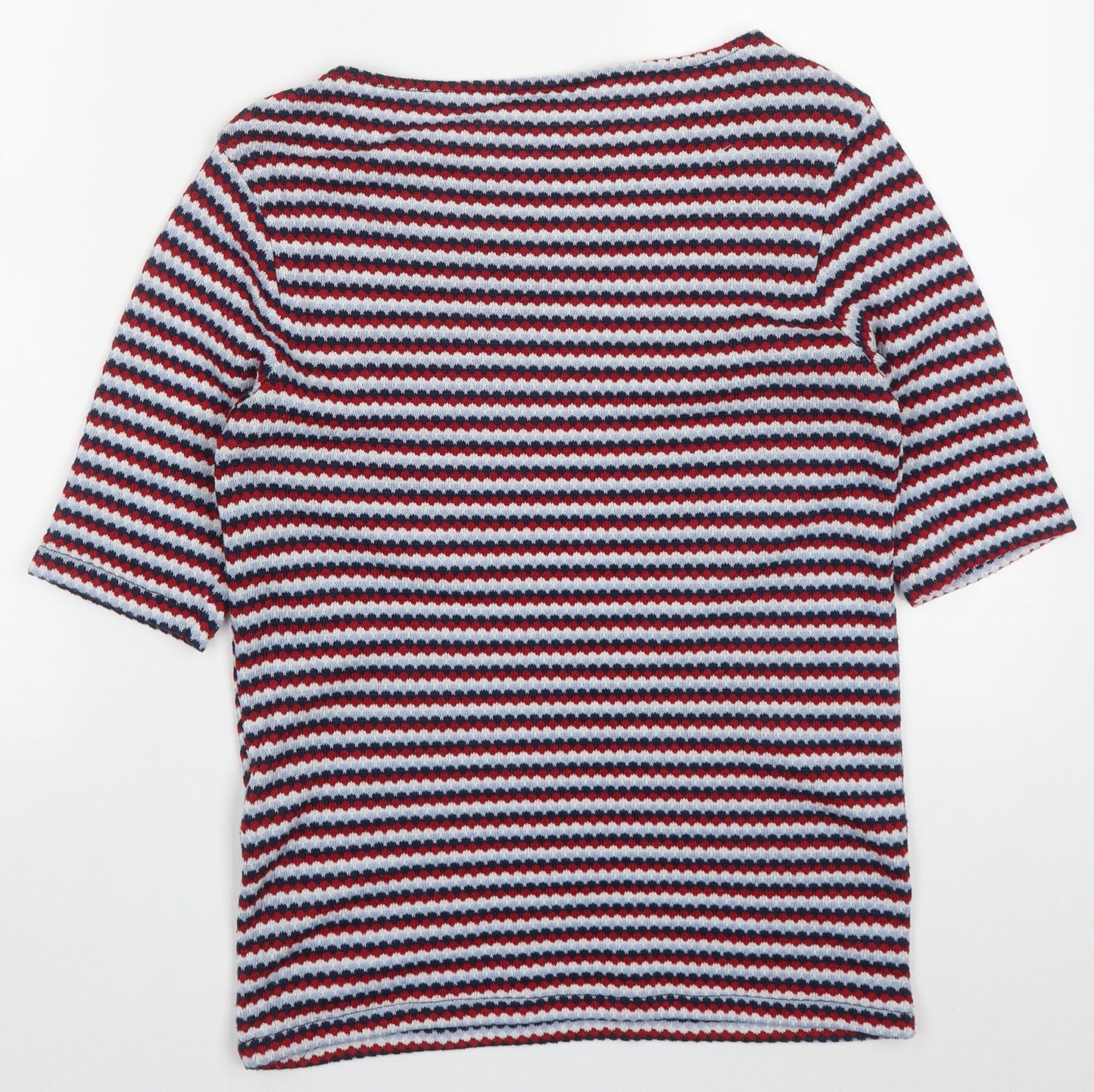 Zara Womens Red Geometric Polyester Basic T-Shirt Size M Off the Shoulder - Blue