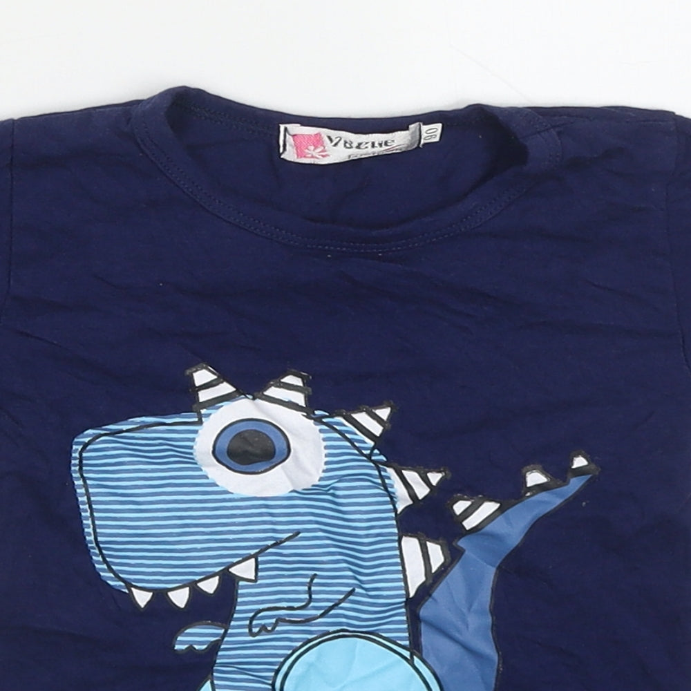 Vogue Fashion Boys Blue  Cotton Basic T-Shirt Size 2 Years Crew Neck Pullover - Monster
