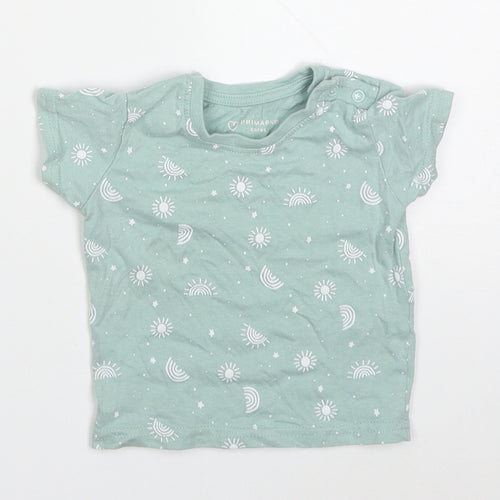 Primark Baby Green  Cotton Basic T-Shirt Size 3-6 Months Crew Neck Pullover - Rainbows and Suns