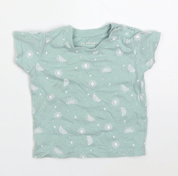 Primark Baby Green  Cotton Basic T-Shirt Size 3-6 Months Crew Neck Pullover - Rainbows and Suns
