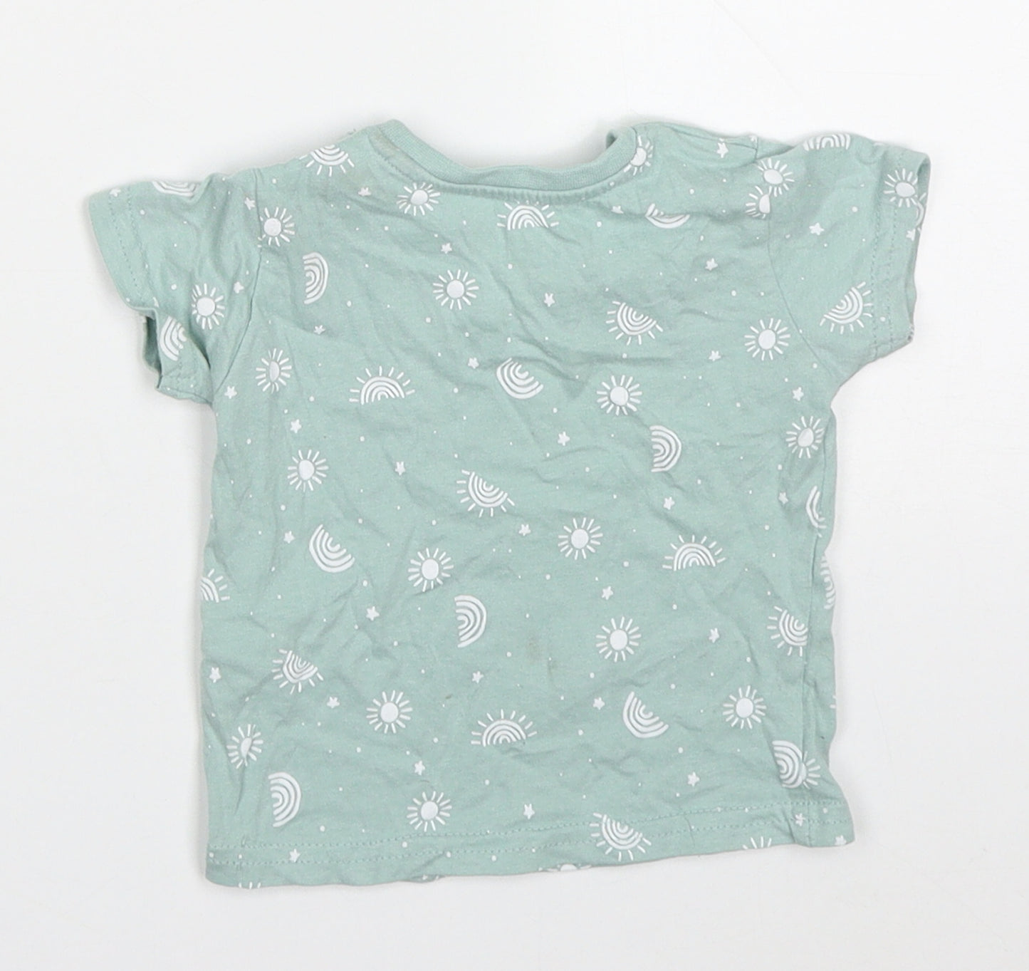 Primark Baby Green  Cotton Basic T-Shirt Size 3-6 Months Crew Neck Pullover - Rainbows and Suns