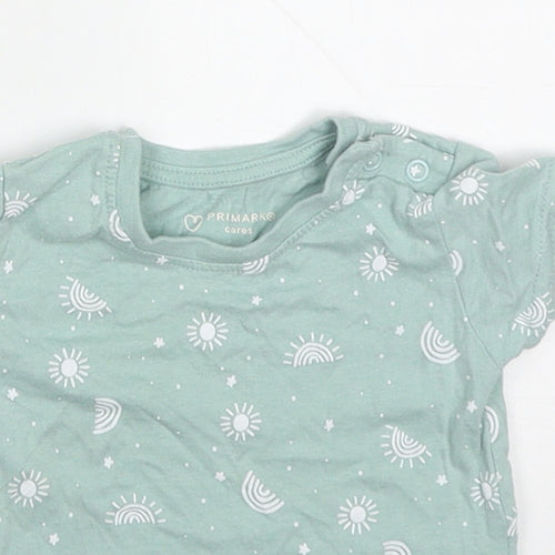 Primark Baby Green  Cotton Basic T-Shirt Size 3-6 Months Crew Neck Pullover - Rainbows and Suns