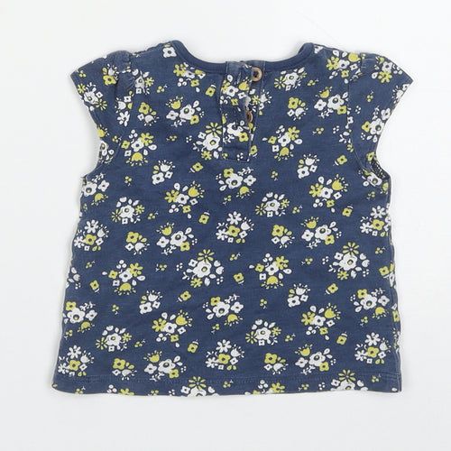 TU Girls Blue Floral Cotton Basic T-Shirt Size 0-3 Months Round Neck Button