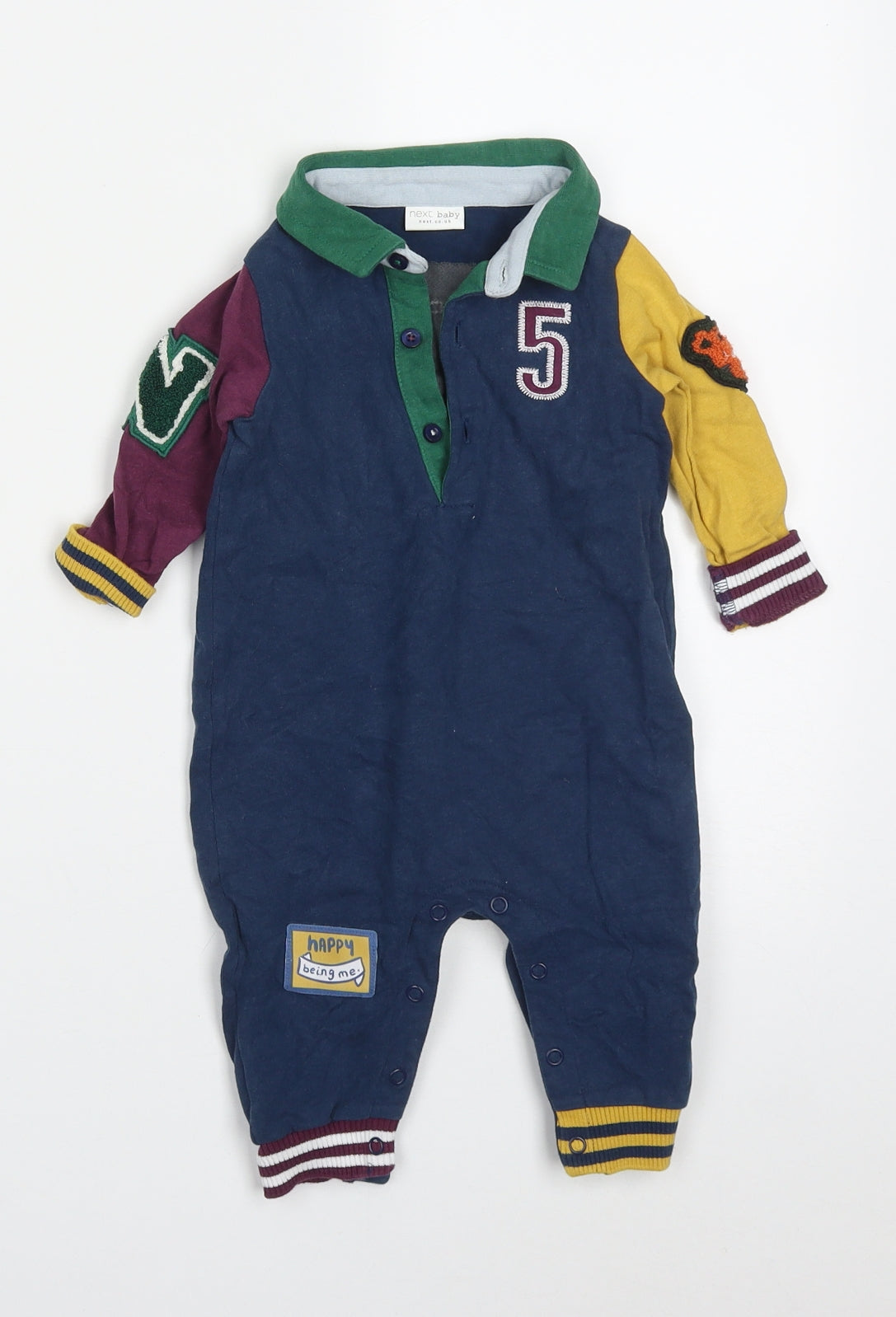 NEXT Boys Multicoloured Colourblock Cotton Coverall One-Piece Size 6-9 Months  Button - Little Man