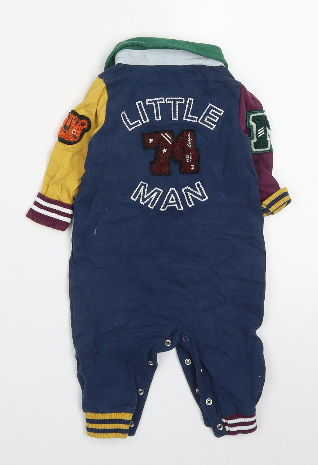 NEXT Boys Multicoloured Colourblock Cotton Coverall One-Piece Size 6-9 Months  Button - Little Man