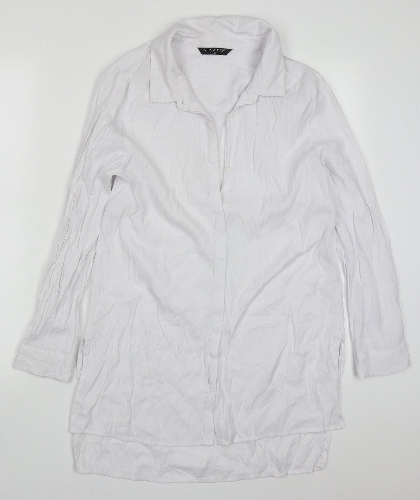 Viz A Viz Womens White  Polyester Basic Button-Up Size S Collared