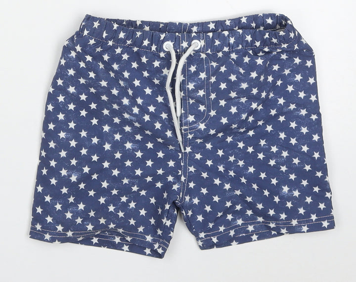Hullaballoo Boys Blue Geometric Polyester Bermuda Shorts Size 5-6 Years Regular Drawstring - Stars Swim Shorts