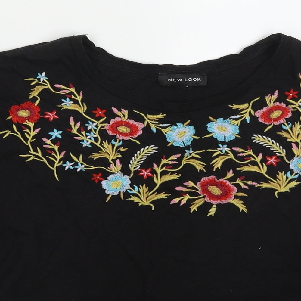 New Look Womens Beige Floral Cotton Basic T-Shirt Size 10 Round Neck