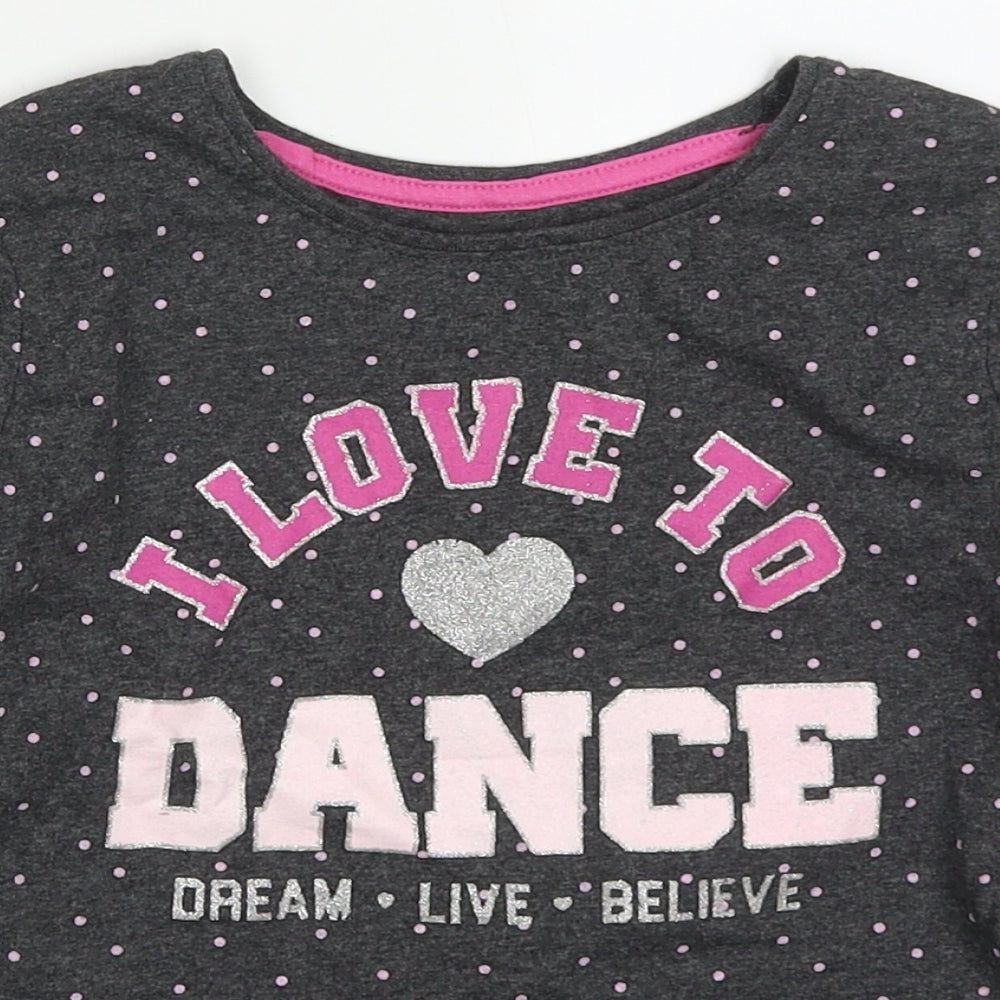Primark Girls Grey Polka Dot Cotton Basic T-Shirt Size 6-7 Years Round Neck Pullover - Love to Dance
