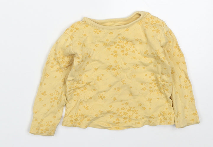 George Girls Yellow Floral Cotton Basic T-Shirt Size 6-9 Months Round Neck Pullover