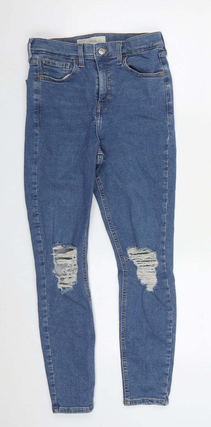 Topshop Womens Blue Cotton Skinny Jeans Size 28 in L26 in Regular Button
