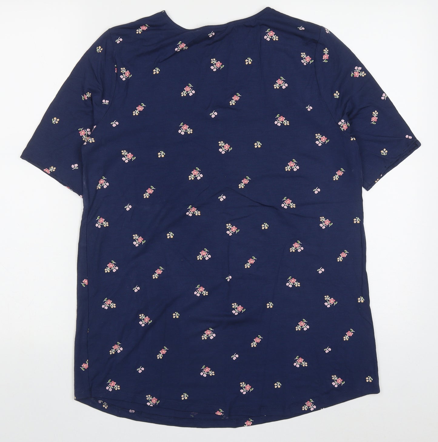 TU Womens Blue Floral Modal Basic T-Shirt Size 12 V-Neck