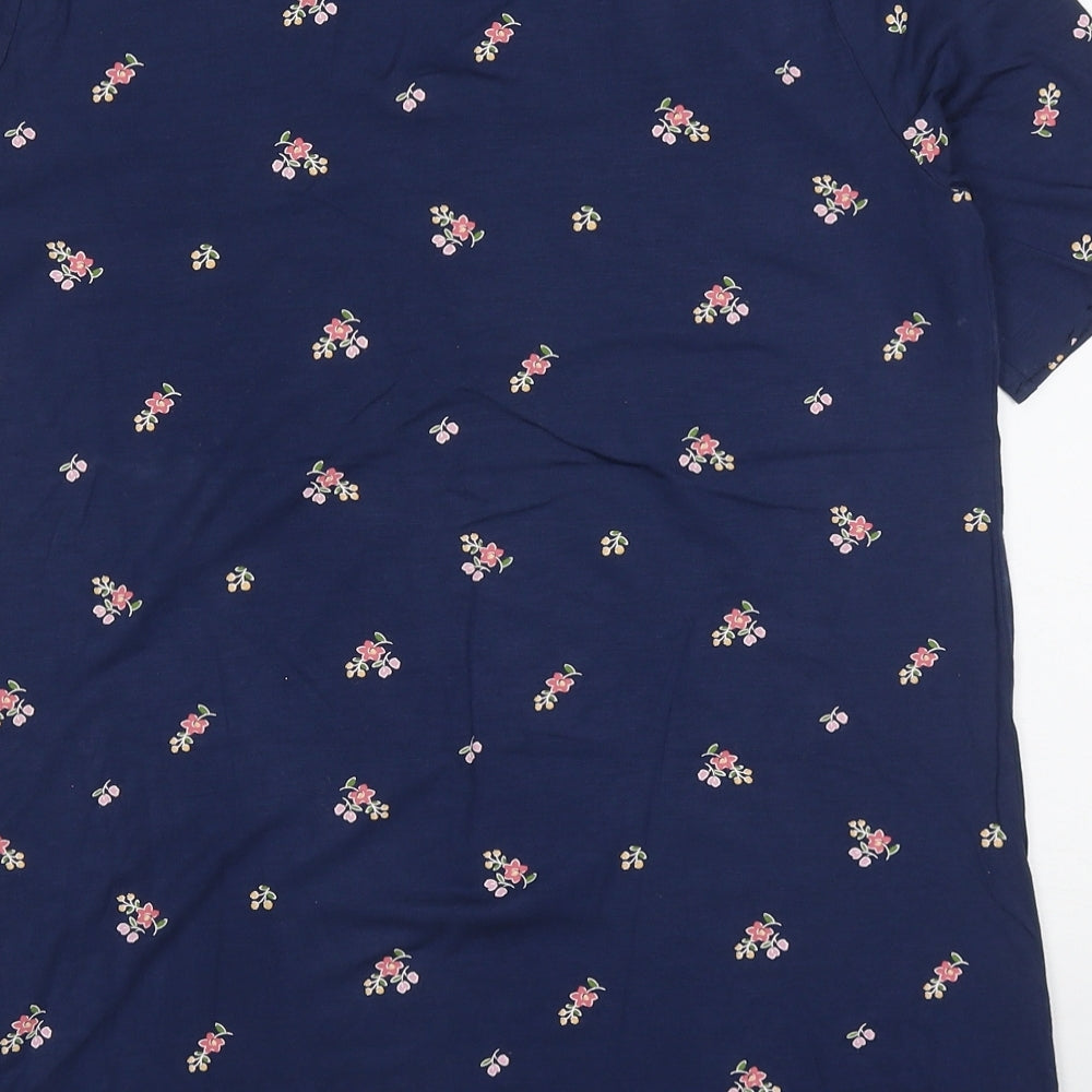 TU Womens Blue Floral Modal Basic T-Shirt Size 12 V-Neck