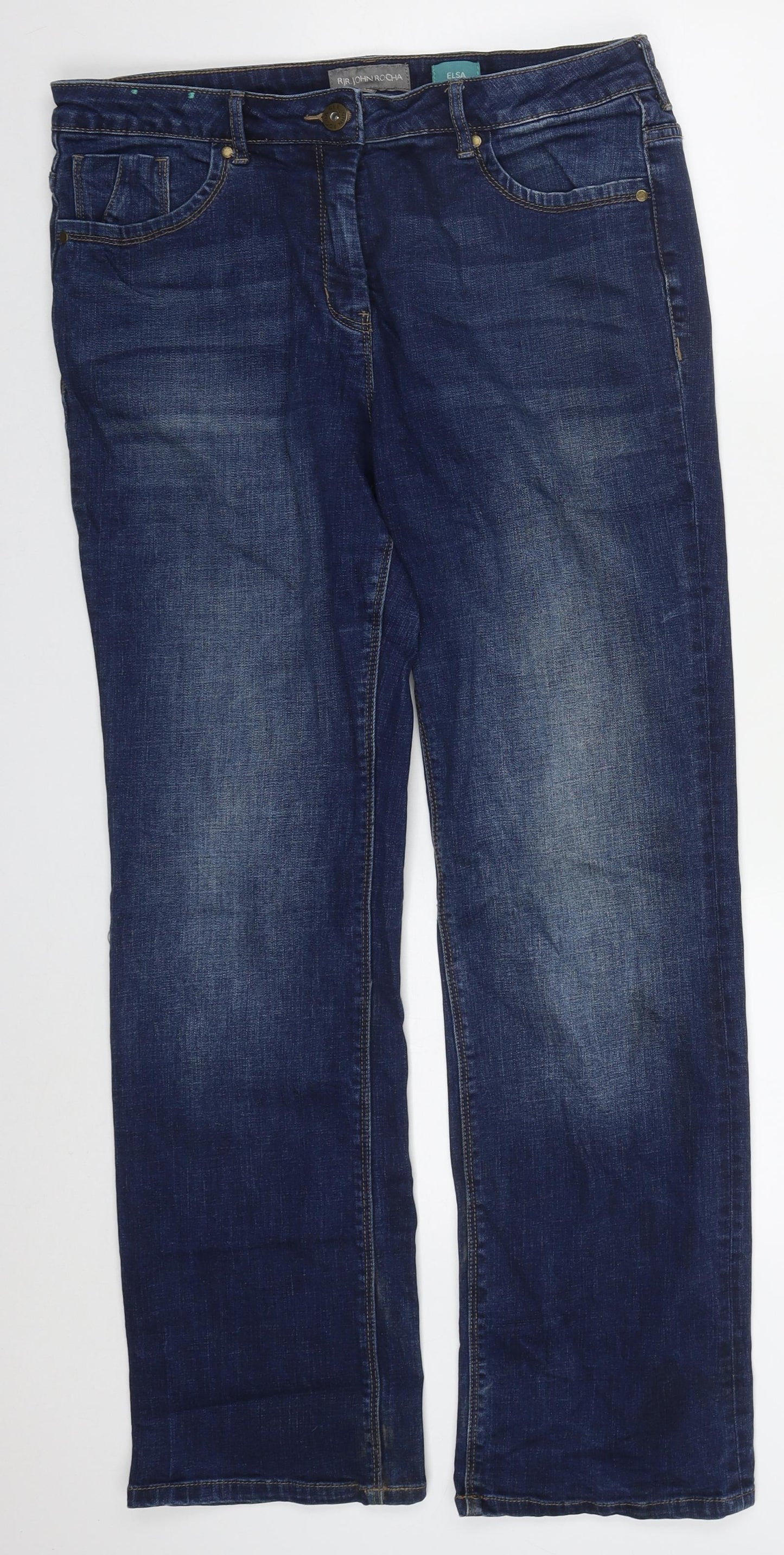 John Rocha Womens Blue  Cotton Straight Jeans Size 14 L29 in Regular Button