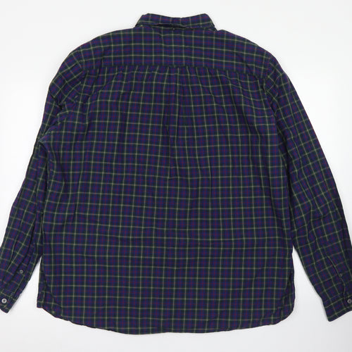 NEXT Mens Blue Plaid Cotton  Button-Up Size 2XL Collared Button