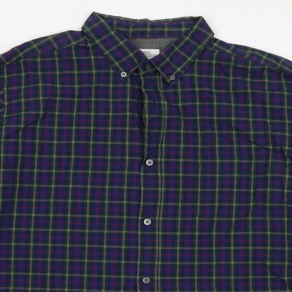 NEXT Mens Blue Plaid Cotton  Button-Up Size 2XL Collared Button