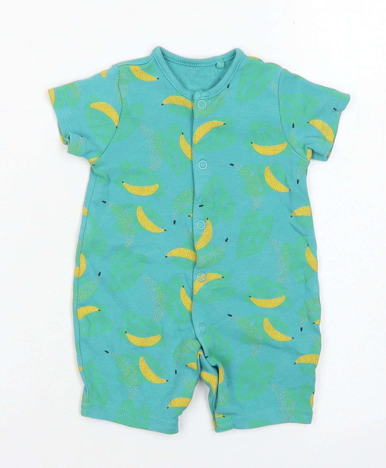 TU Boys Blue Floral Cotton Romper One-Piece Size 0-3 Months  Snap - Banana