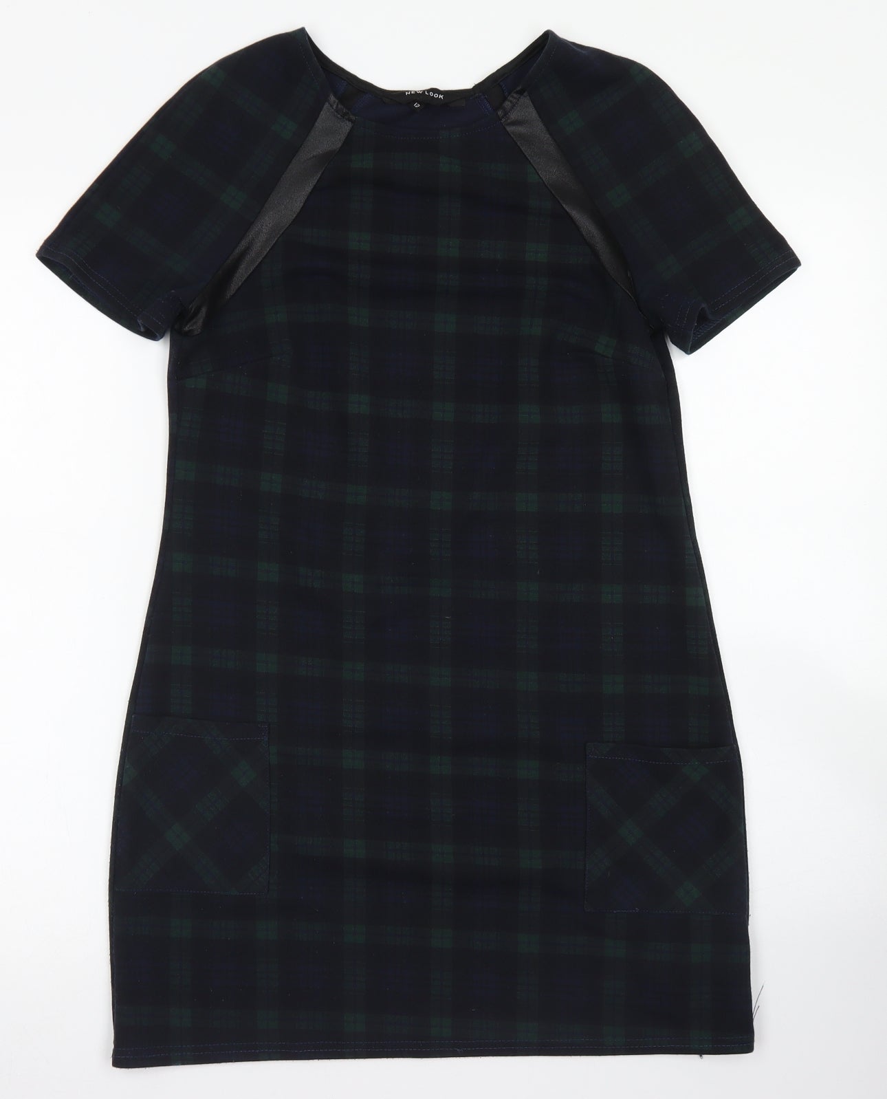 New Look Womens Blue Plaid Polyester A-Line  Size 12  Crew Neck
