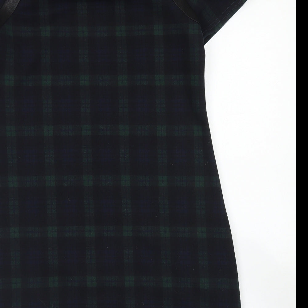 New Look Womens Blue Plaid Polyester A-Line  Size 12  Crew Neck