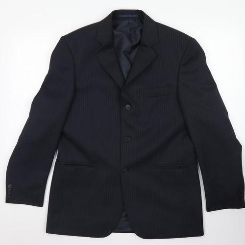 Pinstripe Mens Blue Striped Polyester Jacket Blazer Size 38