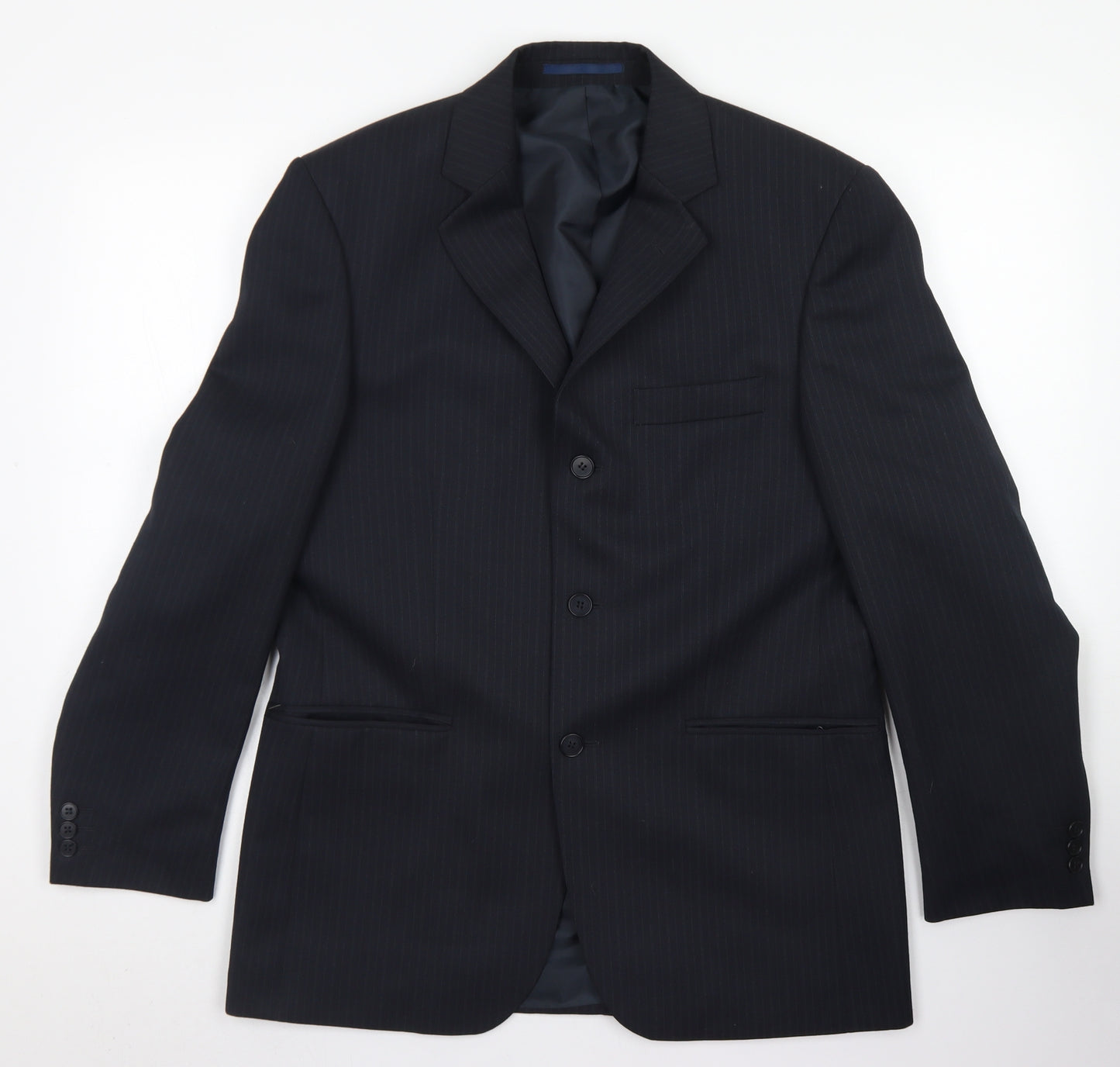 Pinstripe Mens Blue Striped Polyester Jacket Blazer Size 38