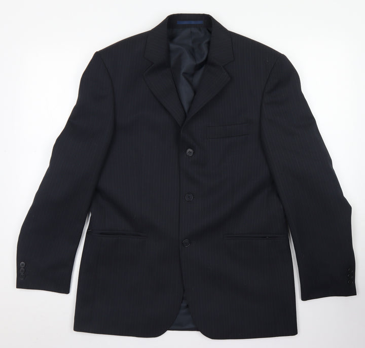 Pinstripe Mens Blue Striped Polyester Jacket Blazer Size 38