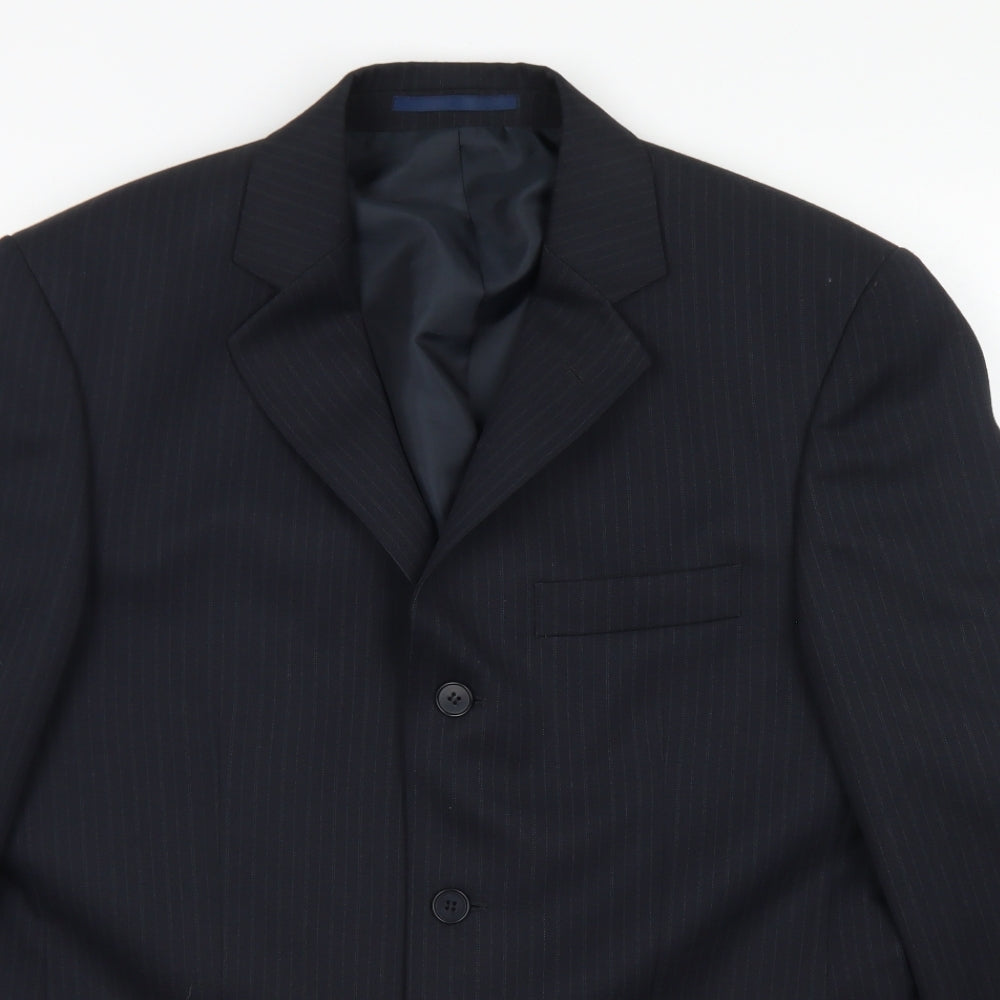 Pinstripe Mens Blue Striped Polyester Jacket Blazer Size 38
