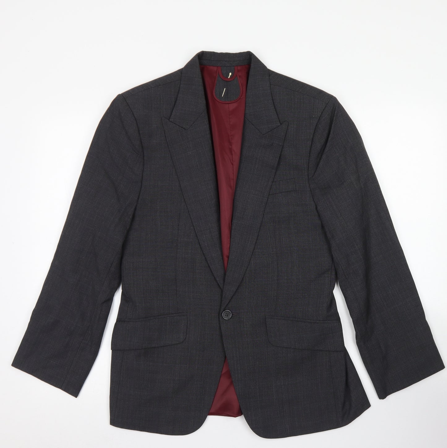 Hand Tailored Mens Grey  Polyester Jacket Blazer Size 34