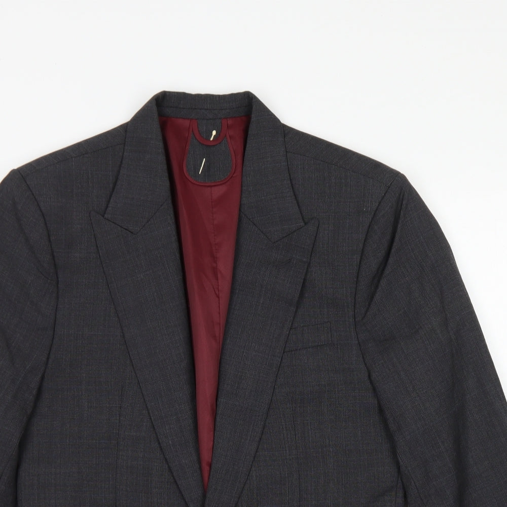 Hand Tailored Mens Grey  Polyester Jacket Blazer Size 34