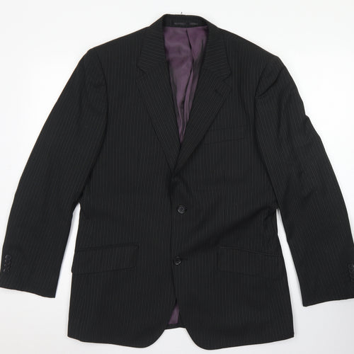 George Mens Black Striped Polyester Jacket Blazer Size 38