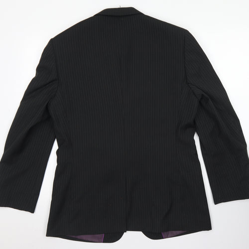George Mens Black Striped Polyester Jacket Blazer Size 38