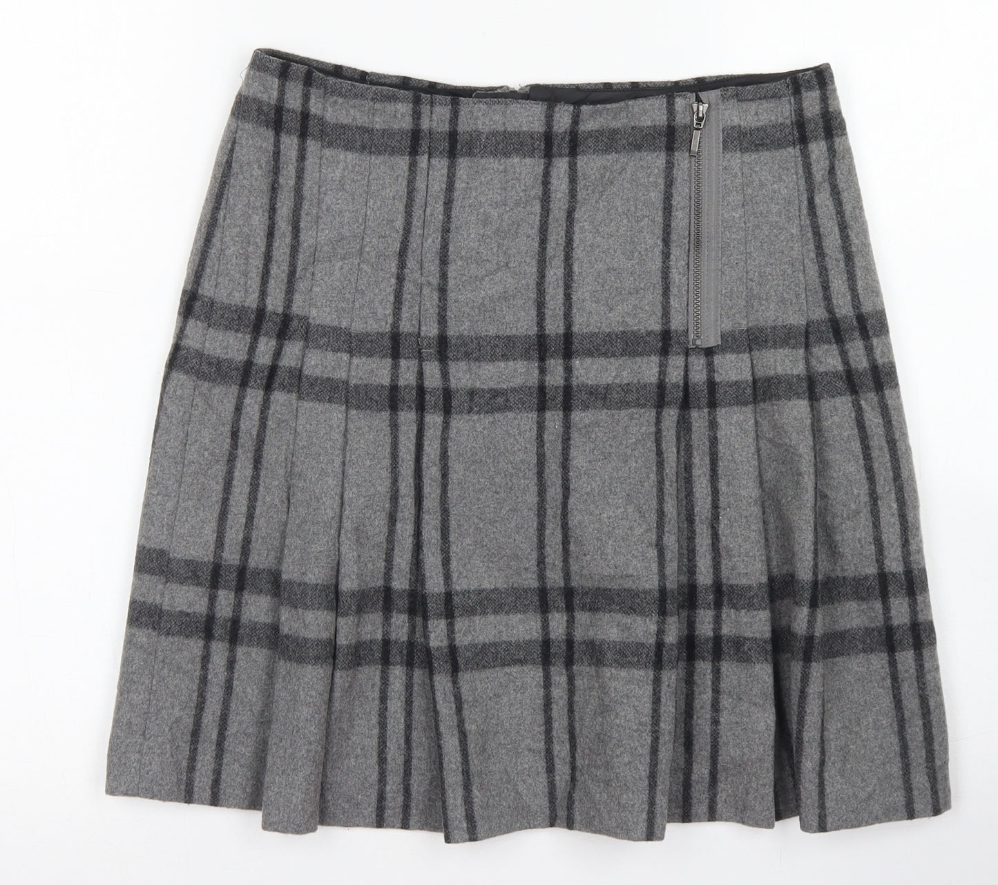M&S Womens Grey Plaid Wool A-Line Skirt Size 8   Zip