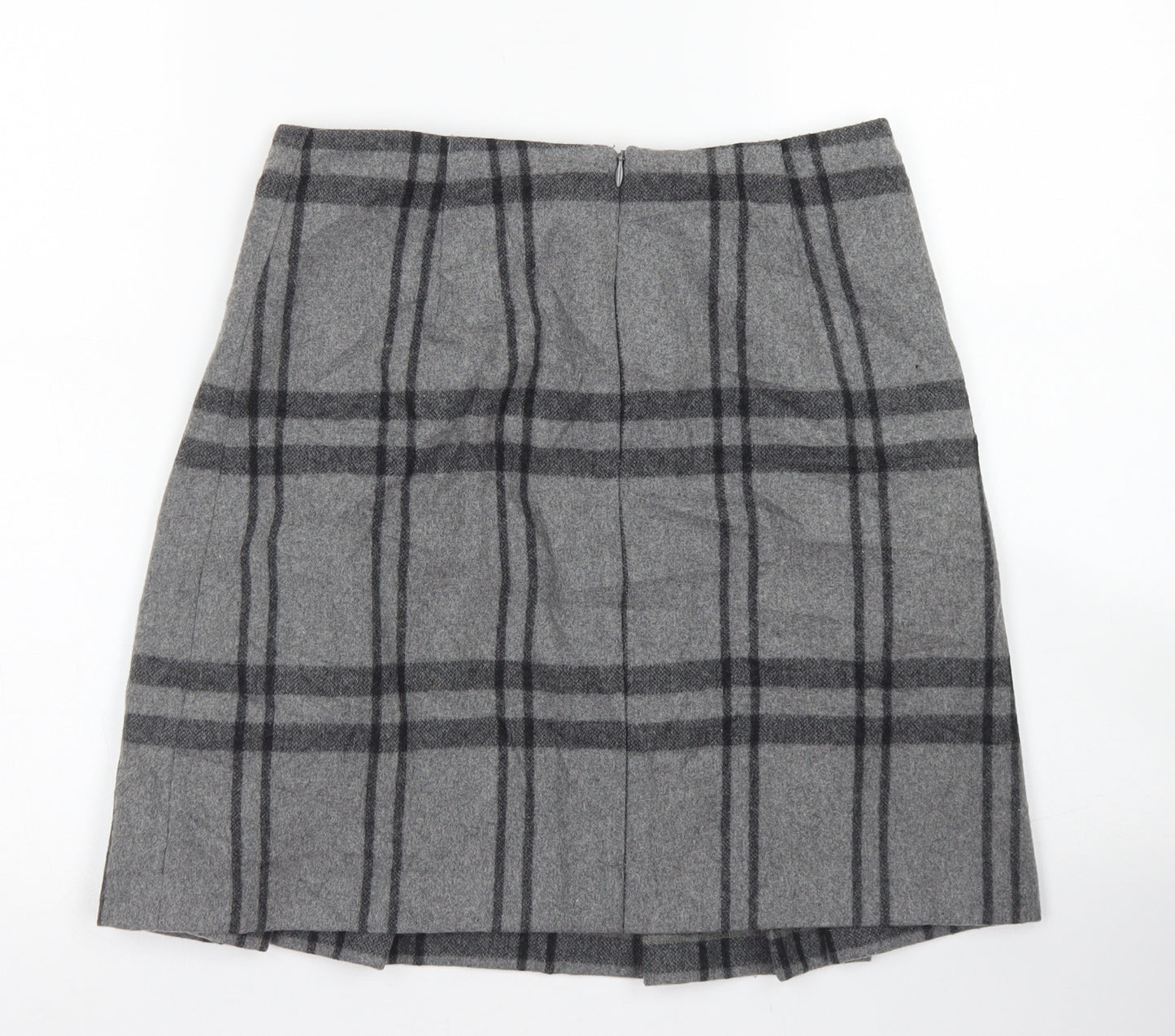 M&S Womens Grey Plaid Wool A-Line Skirt Size 8   Zip