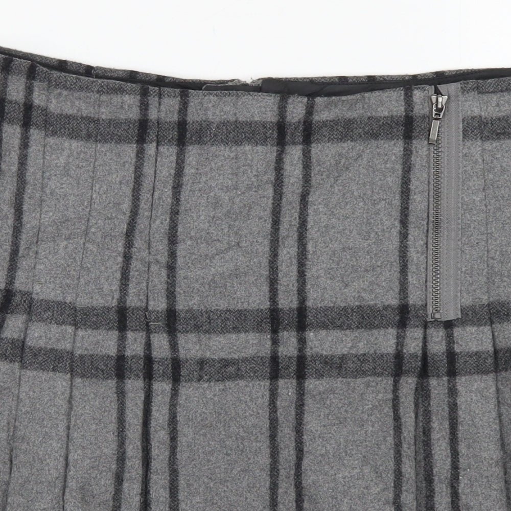 M&S Womens Grey Plaid Wool A-Line Skirt Size 8   Zip