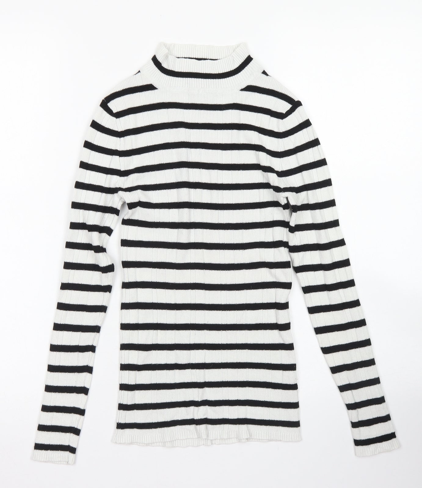 Atmosphere Womens White Mock Neck Striped Viscose Pullover Jumper Size 12