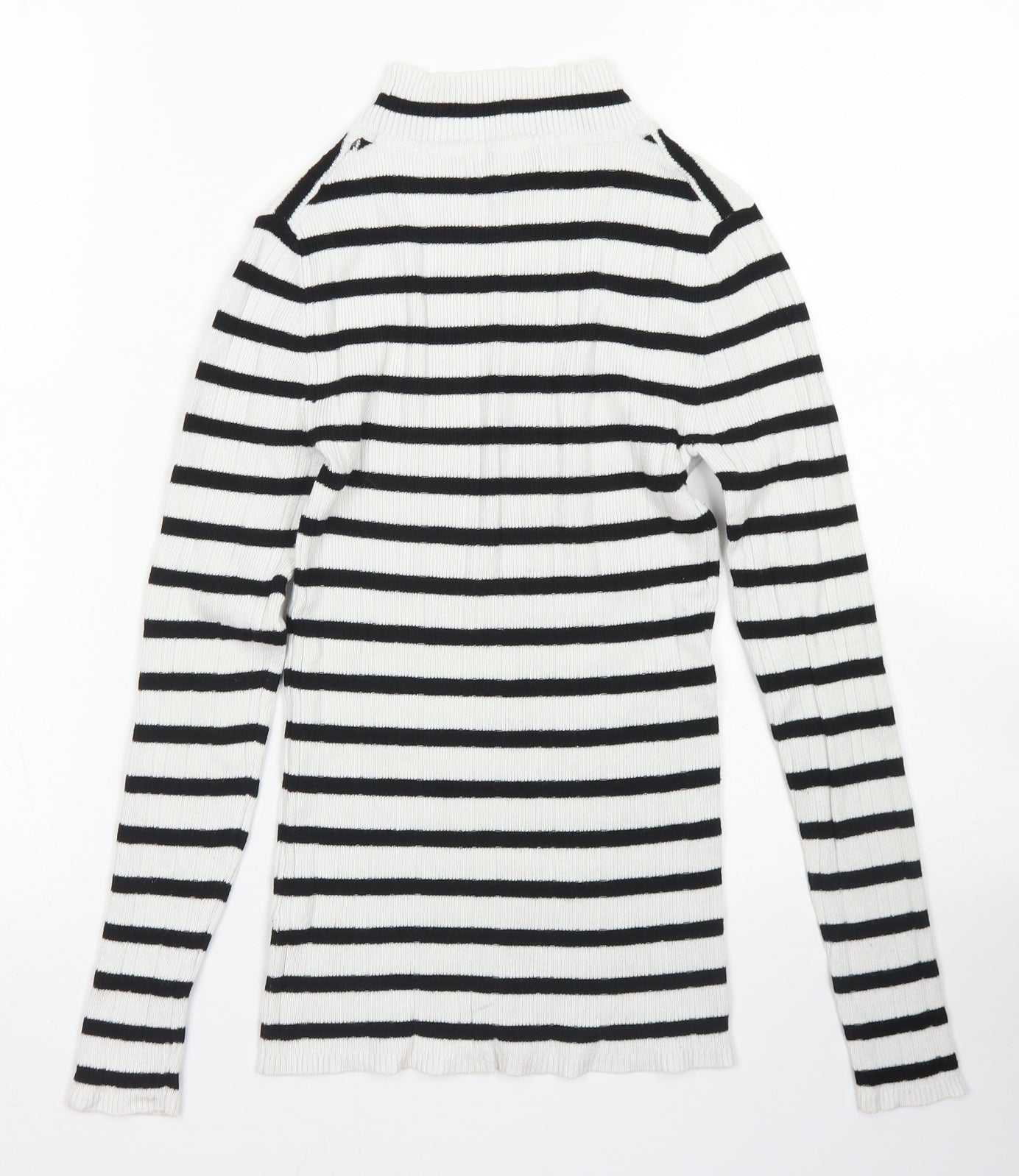 Atmosphere Womens White Mock Neck Striped Viscose Pullover Jumper Size 12