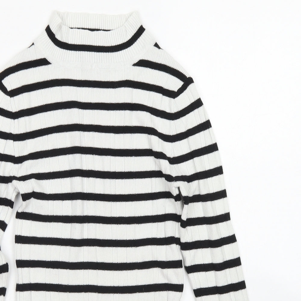 Atmosphere Womens White Mock Neck Striped Viscose Pullover Jumper Size 12