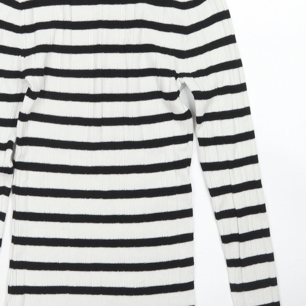 Atmosphere Womens White Mock Neck Striped Viscose Pullover Jumper Size 12