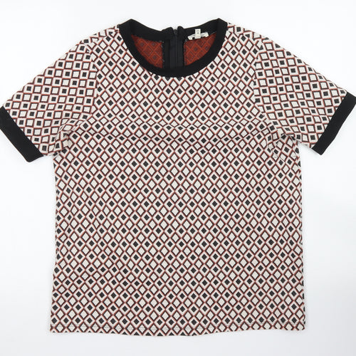 River Island Womens Ivory Argyle/Diamond Polyester Basic Blouse Size 10 Crew Neck
