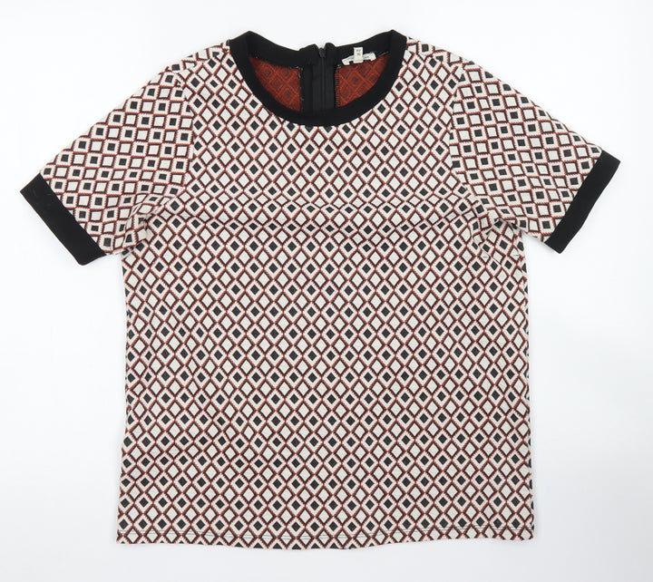 River Island Womens Ivory Argyle/Diamond Polyester Basic Blouse Size 10 Crew Neck