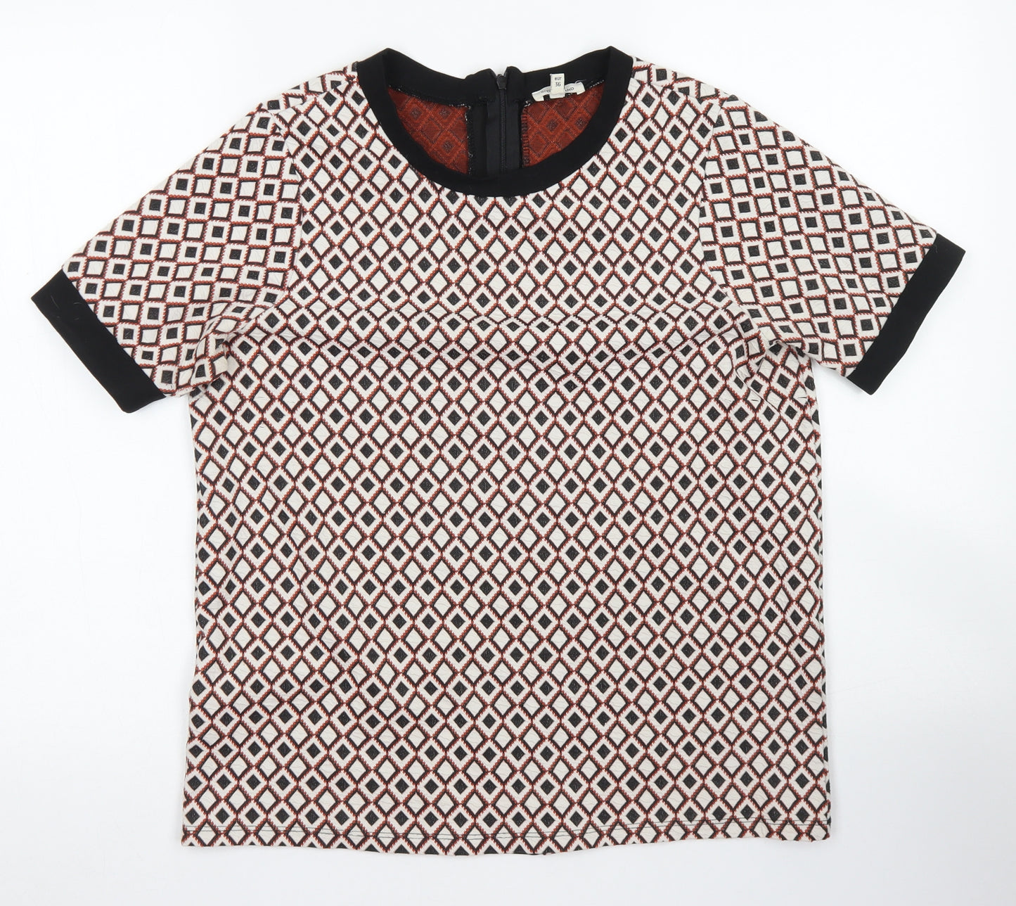 River Island Womens Ivory Argyle/Diamond Polyester Basic Blouse Size 10 Crew Neck