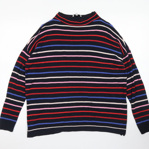 Warehouse Womens Blue Crew Neck Striped Cotton Pullover Jumper Size 12