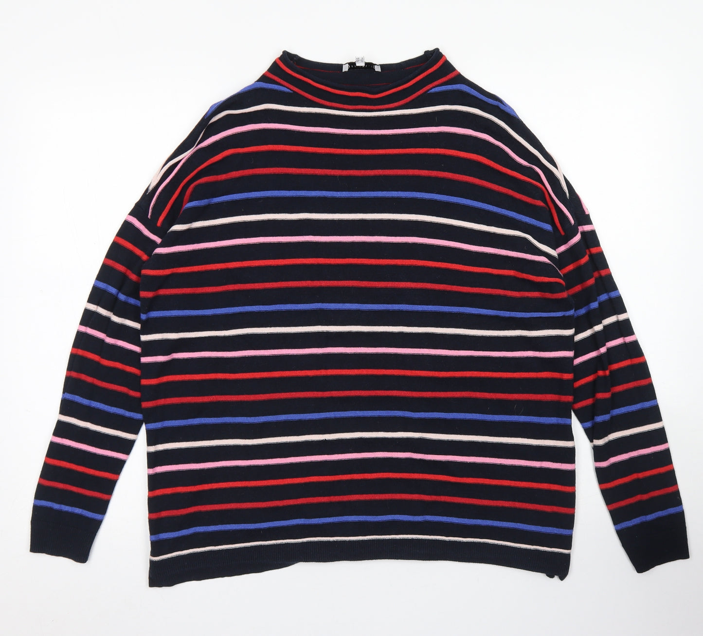 Warehouse Womens Blue Crew Neck Striped Cotton Pullover Jumper Size 12
