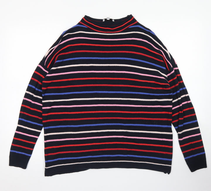 Warehouse Womens Blue Crew Neck Striped Cotton Pullover Jumper Size 12