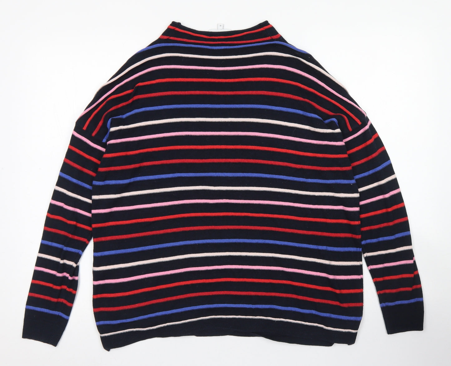 Warehouse Womens Blue Crew Neck Striped Cotton Pullover Jumper Size 12