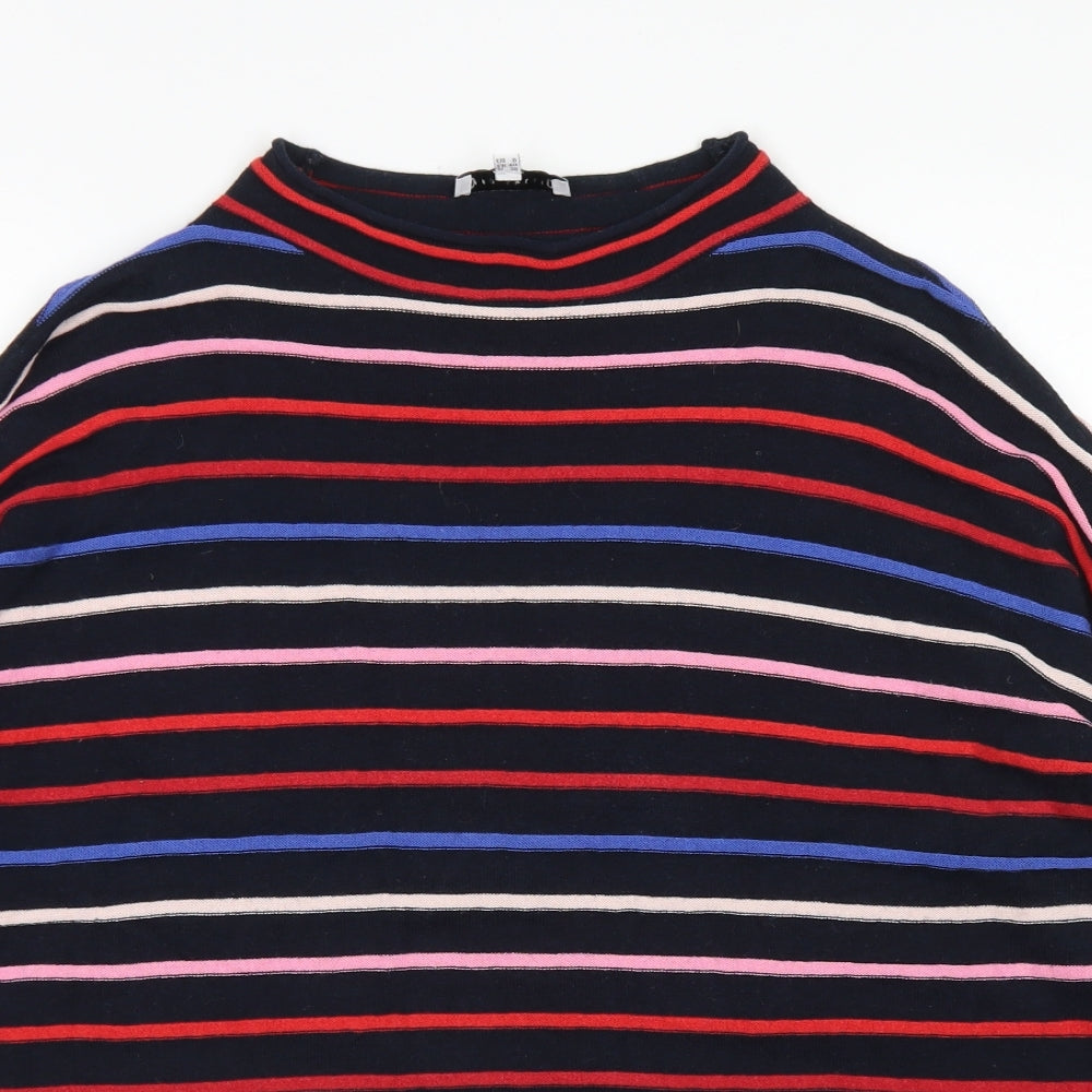 Warehouse Womens Blue Crew Neck Striped Cotton Pullover Jumper Size 12