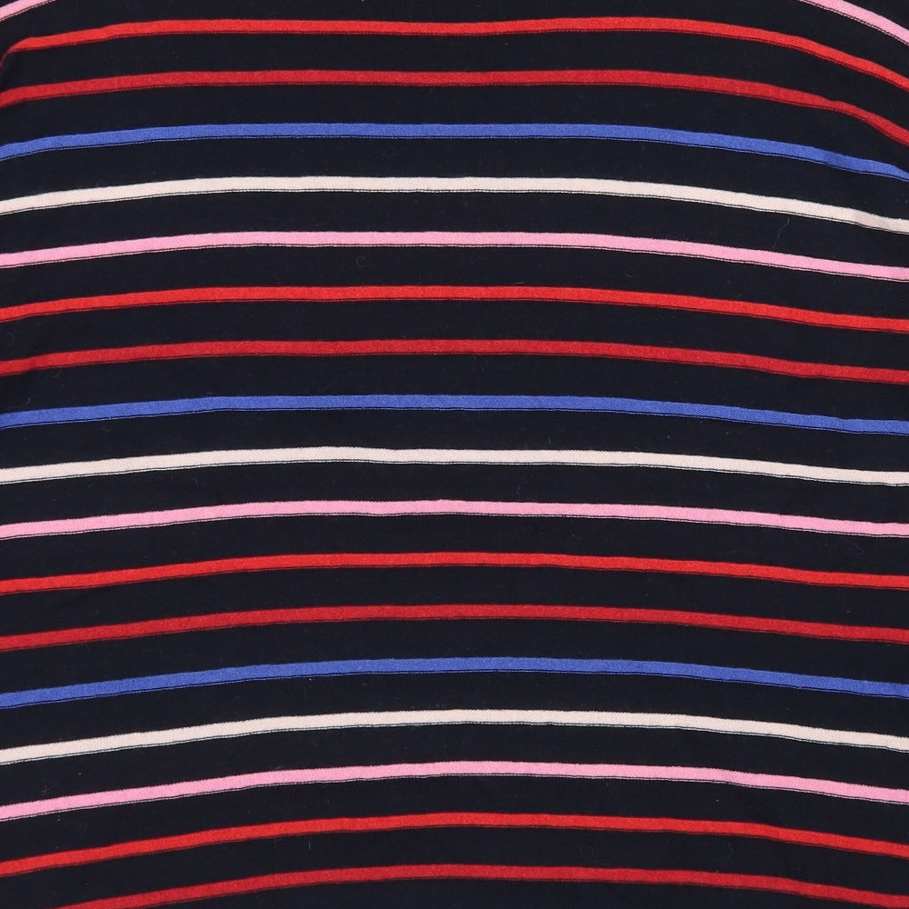 Warehouse Womens Blue Crew Neck Striped Cotton Pullover Jumper Size 12